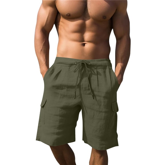 Nestiefly Mens Linen Shorts Casual Beach Shorts Elastic Waist Lightweight Drawstring Summer Cargo Shorts with 4 Pockets 2026 Army Green XL