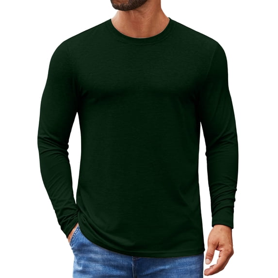 Nestiefly Mens Long Sleeve T Shirts Crew Neck Casual Basic Pullover Shirt | Soft Breathable, Lightweight Shirts for Men Dark Green L