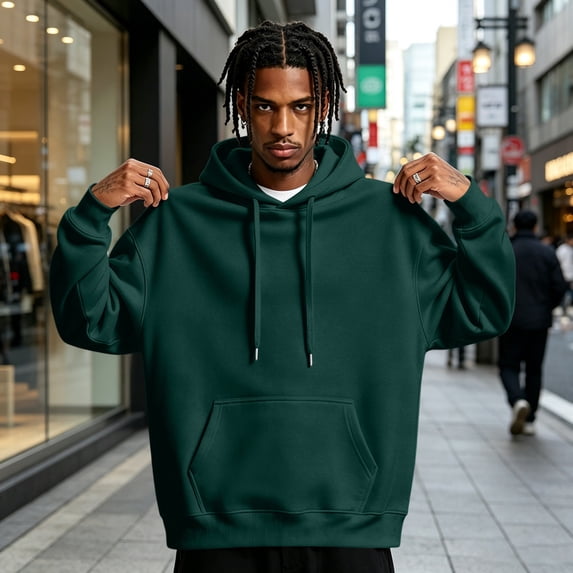 Nestiefly Mens Oversized Hoodies Fall Sweatshirt Winter Fleece Hooded Collar Drawstring Pullover With Pockets 2026 Dark Green S