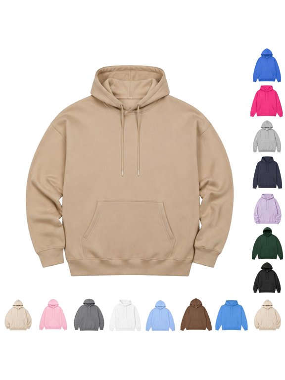 Mens Oversized Hoodies Fleece Lined Sweatshirts Fall Winter Drawstring Pullover Sweat Shirts Camel M