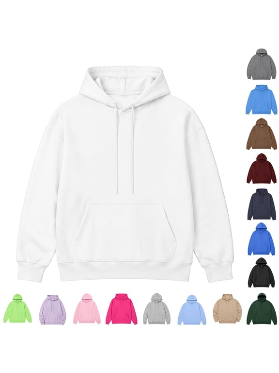 Mens Oversized Hoodies Fleece Lined Sweatshirts Fall Winter Drawstring Pullover Sweat Shirts White S