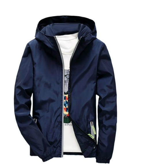 Nestiefly Mens Rain Jacket Hoodies Lightweight Waterproof With Hooded Outdoor Raincoat Jacket For Hiking Travel Dark Blue 4XL