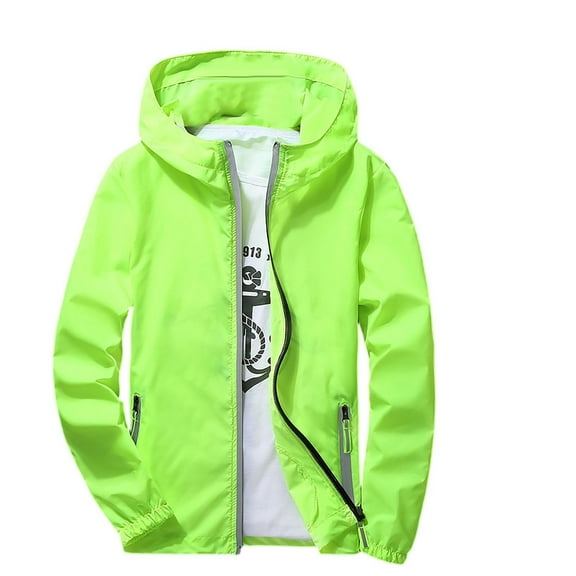Nestiefly Mens Rain Jacket Hoodies Lightweight Waterproof With Hooded Outdoor Raincoat Jacket For Hiking Travel Fluorescent Green 3XL