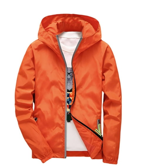 Nestiefly Mens Rain Jacket Hoodies Lightweight Waterproof With Hooded Outdoor Raincoat Jacket For Hiking Travel Saffron 4XL