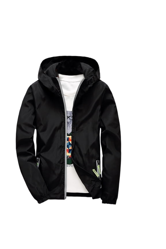 Mens Rain Jacket Hoodies Raincoat Windbreaker Running Waterproof Lightweight with Hood Travel Hiking Cycling Black M