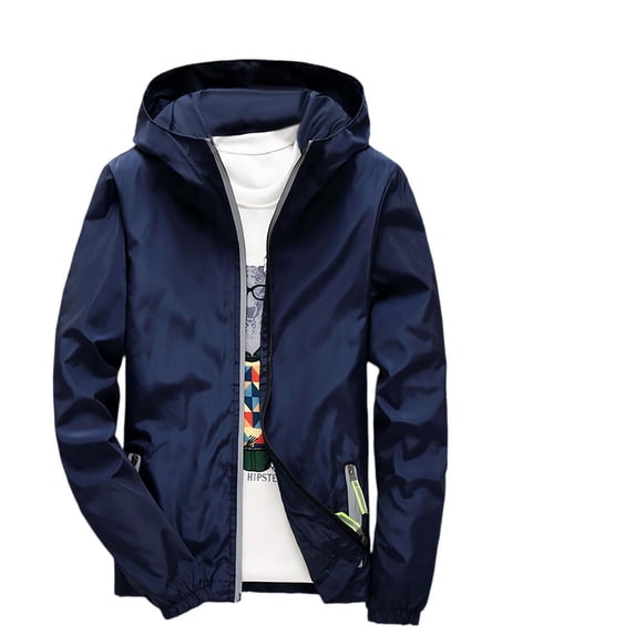Nestiefly Mens Rain Jacket Hoodies Raincoat Windbreaker Running Waterproof Lightweight with Hood Travel Hiking Cycling Dark Blue XL