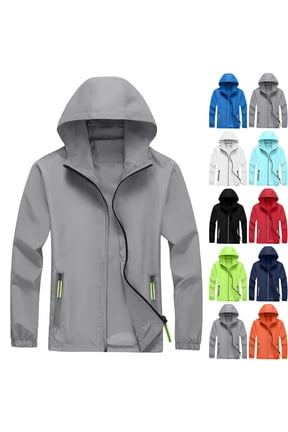 Mens Rain Jacket Hoodies Raincoat Windbreaker Running Waterproof Lightweight with Hood Travel Hiking Cycling Gray M