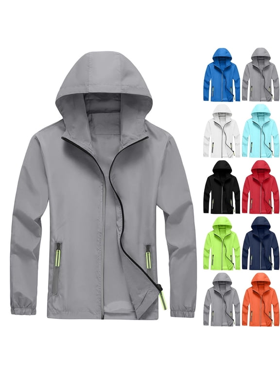 Mens Rain Jacket Hoodies Raincoat Windbreaker Running Waterproof Lightweight with Hood Travel Hiking Cycling Gray M