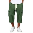 thumbnail image 1 of Nestiefly Mens Shorts Cargo Relaxed Fit Waffle Below Knee Drawstring Capri Pants Elastic Waist Work Baggy Summer Lounge Wear Dark Green 3XL, 1 of 7