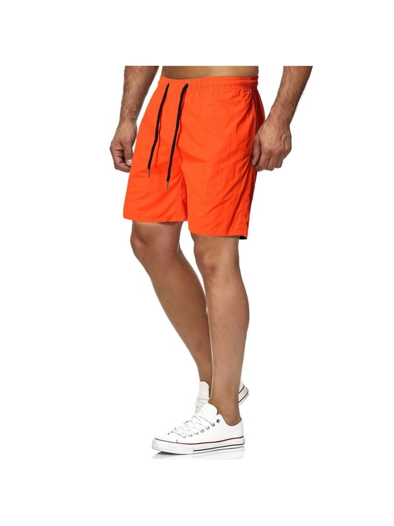 Mens Swim Trunks 5'' - Mesh Liner Quick Dry Beach Sports Athletic Lightweight Casual Swimwear Shorts with Pockets Saffron L