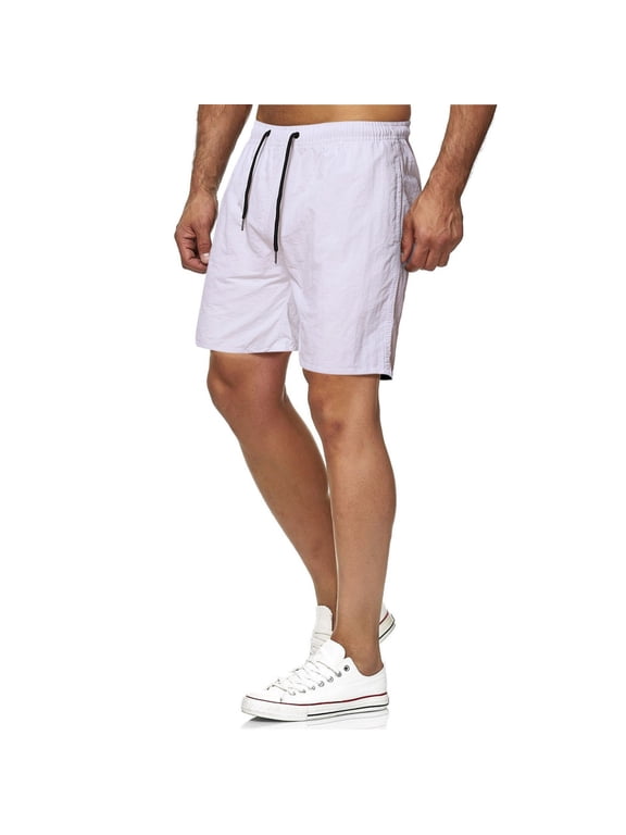 Mens Swim Trunks 5'' - Mesh Liner Quick Dry Beach Sports Athletic Lightweight Casual Swimwear Shorts with Pockets White L
