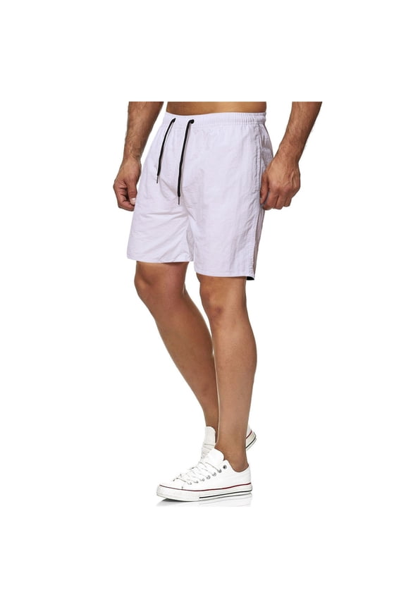 Mens Swim Trunks 5'' - Mesh Liner Quick Dry Beach Sports Athletic Lightweight Casual Swimwear Shorts with Pockets White M