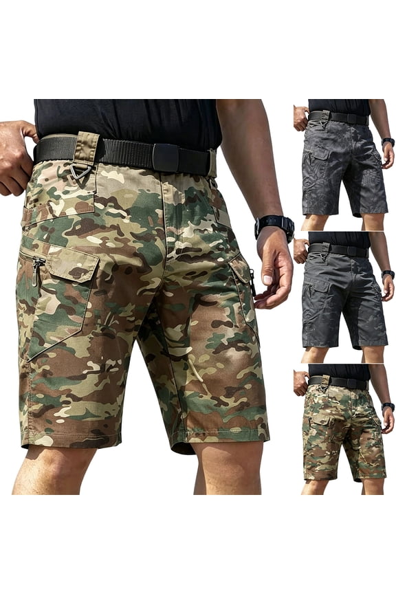 Mens Tactical Cargo Shorts Outdoor Camo Shorts Waterproof Rip Stop Work Hiking Fishing Short Pants with Multi Pockets Army Green M