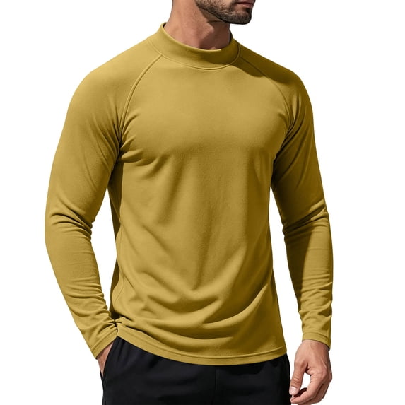 Nestiefly Mens Thermal Long Sleeve Undershirt Base Layer Long Shirts | Warm Lightweight Soft Fleece Lined Crew Beck Shirts Workout Top Earthy Yellow XL