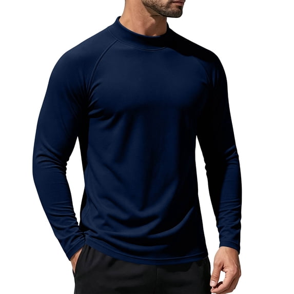 Nestiefly Mens Thermal Long Sleeve Undershirt Base Layer Long Shirts | Warm Lightweight Soft Fleece Lined Crew Beck Shirts Workout Top Navy S