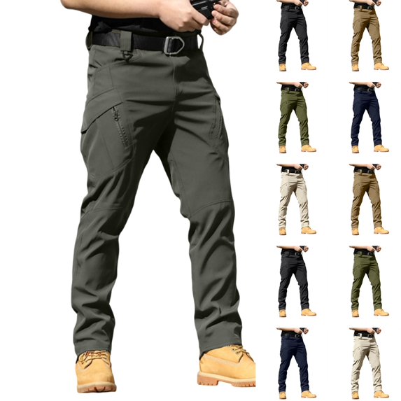 Nestiefly Mens Work Pants Cargo Stretch Casual Waterproof Outdoor Travel Hiking Pant With Multi Pockets(No Belt) Gray XL