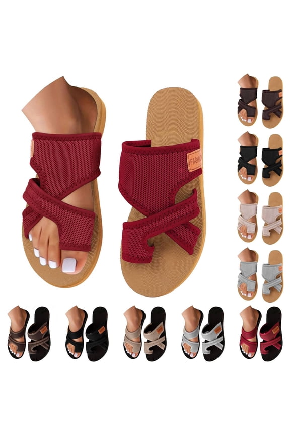Orthopedic Sandals for Women 2026 Arch Support sandals Dressy Flip Flops Breathable Mesh Slides Beach Flat Sandal Light Brown 38