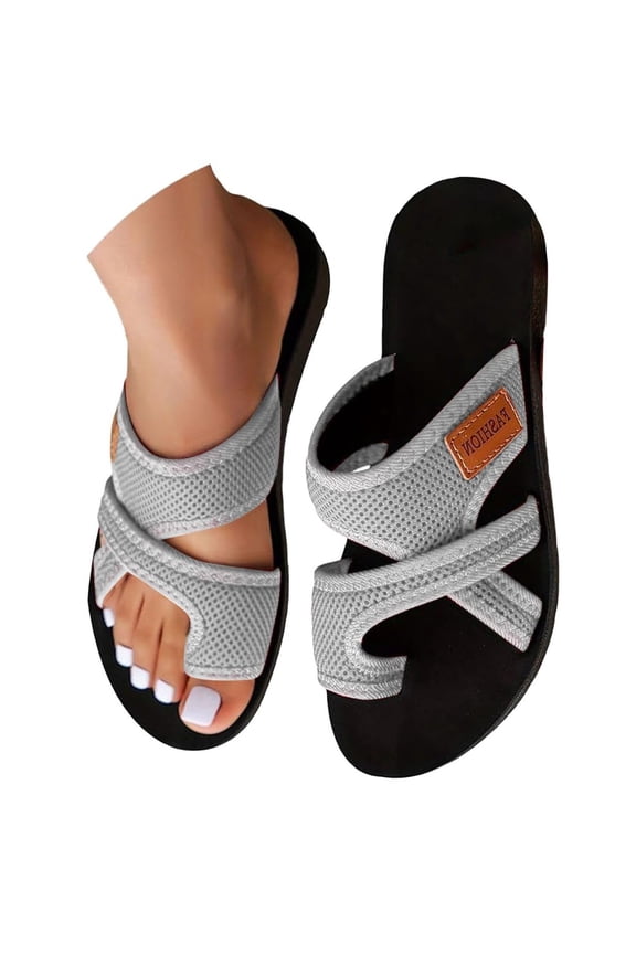 Orthopedic Sandals for Women Arch Support sandals Dressy Flip Flops Breathable Mesh Slides Beach Flat Sandal Gray 37