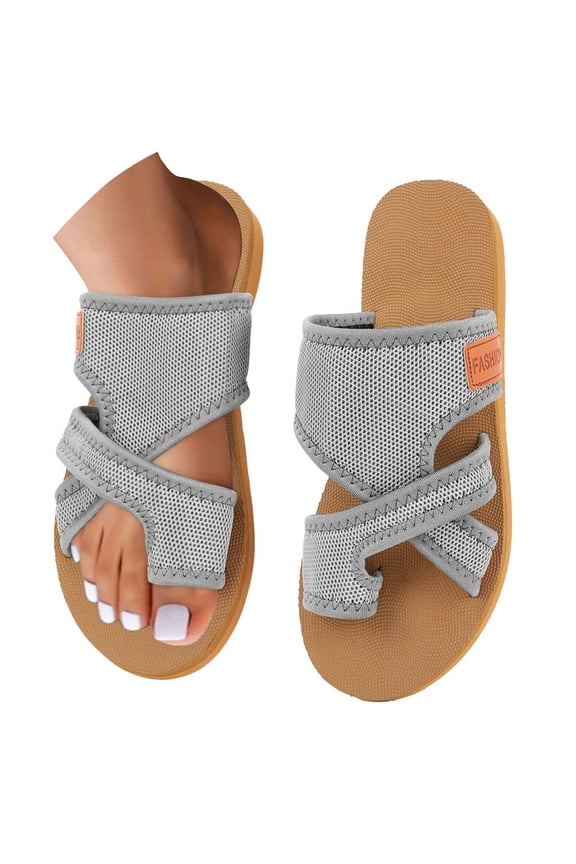 Orthopedic Sandals for Women Arch Support sandals Dressy Flip Flops Breathable Mesh Slides Beach Flat Sandal Light Gray 39