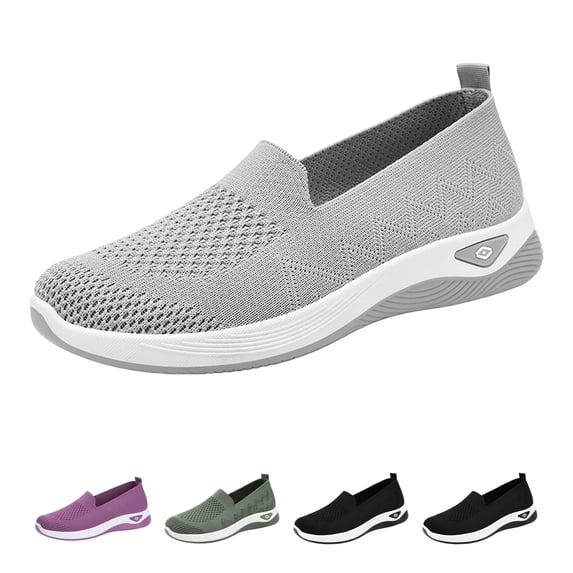 Nestiefly Orthopedic Shoes For Women Slip On Wide Width Breathable Shoes Walking Non Slip Arch Support Sneakers Gray US-6.5