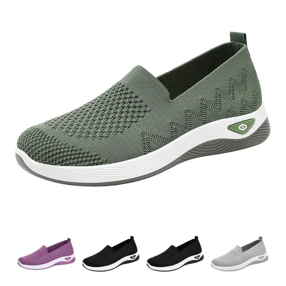 Nestiefly Orthopedic Shoes For Women Slip On Wide Width Breathable Shoes Walking Non Slip Arch Support Sneakers Green US-6