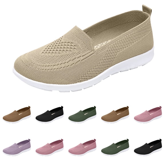 Nestiefly Orthopedic Shoes for Women Wide Width Mesh Walking Sneakers Arch Support Slip on Non Slip Shoes Beige US-8.5