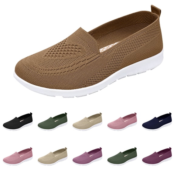 Nestiefly Orthopedic Shoes for Women Wide Width Mesh Walking Sneakers Arch Support Slip on Non Slip Shoes Camel US-6