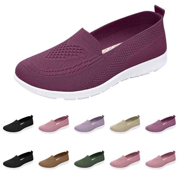 Nestiefly Orthopedic Shoes for Women Wide Width Mesh Walking Sneakers Arch Support Slip on Non Slip Shoes Dark Purple US-6