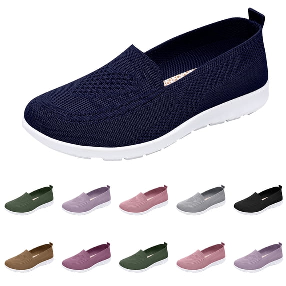 Nestiefly Orthopedic Shoes for Women Wide Width Mesh Walking Sneakers Arch Support Slip on Non Slip Shoes Royal Blue US-7.5