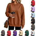 thumbnail image 1 of Nestiefly Oversized Crewneck Sweatshirt Women Fleece Long Sleeve No Hood Pullover Fall Casual Sweat Shirts Brown 2XL, 1 of 7
