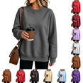 thumbnail image 1 of Nestiefly Oversized Crewneck Sweatshirt Women Fleece Long Sleeve No Hood Pullover Fall Casual Sweat Shirts Dark Gray M, 1 of 7