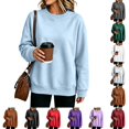 thumbnail image 1 of Nestiefly Oversized Crewneck Sweatshirt Women Fleece Long Sleeve No Hood Pullover Fall Casual Sweat Shirts Sky Blue S, 1 of 7