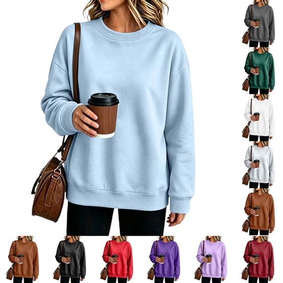 Nestiefly Oversized Crewneck Sweatshirt Women Fleece Long Sleeve No Hood Pullover Fall Casual Sweat Shirts Sky Blue S