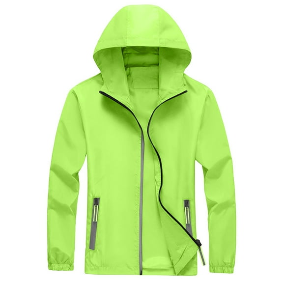 Nestiefly Rain Jacket Men Hoodies Waterproof Windbreaker, Lightweight Hooded Raincoat for Daily Casual Fluorescent Green 5XL