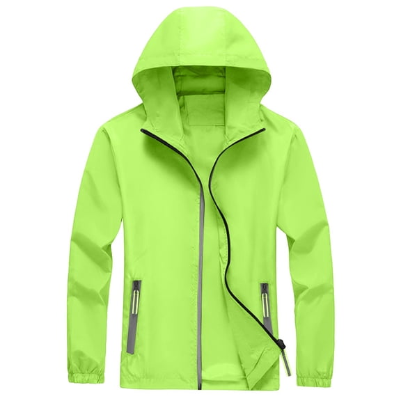 Nestiefly Rain Jacket Men Hoodies Waterproof Windbreaker, Lightweight Hooded Raincoat for Daily Casual Fluorescent Green XL