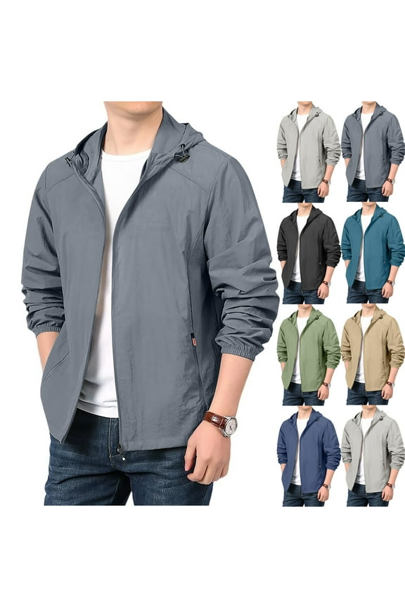 Rain Jacket Men Lightweight, Waterproof Breathable Raincoat with Hood, Outdoor Hiking Winbreaker Light Gray M
