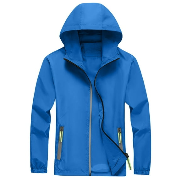 Nestiefly Rain Jacket Men Lightweight, Waterproof Breathable Raincoat with Hood, Outdoor Hiking Winbreaker Royal Blue 2XL