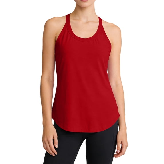 Nestiefly Seamless Workout Tank Top for Women with Built in Bra, Padded Racerback Ribbed Athletic Yoga Camisole Red L