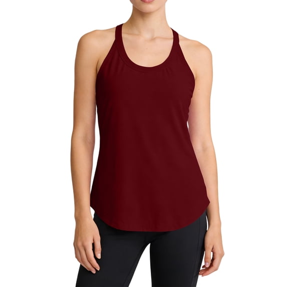 Nestiefly Seamless Workout Tank Top for Women with Built in Bra, Padded Racerback Ribbed Athletic Yoga Camisole Wine S