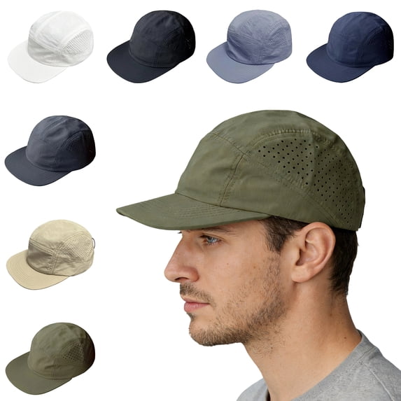 Nestiefly Short Brim Baseball Cap for Men, Quick Dry Mesh 5 Panel Hat, Lightweight Low Profile Outdoor Cap for Small Medium Heads Dark Gray One Size