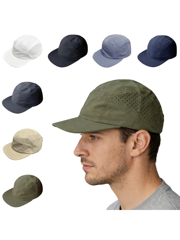 Short Brim Baseball Cap for Men, Quick Dry Mesh 5 Panel Hat, Lightweight Low Profile Outdoor Cap for Small Medium Heads White One Size