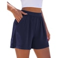thumbnail image 1 of Nestiefly Soft Lounge Shorts with Pockets for Women Drawstring High Waist Casual Sleepwear Lightweight Cozy Wide Leg Pajama Bottom Dark Blue L, 1 of 2
