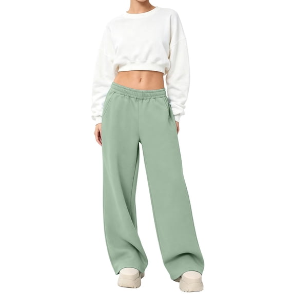Nestiefly Sweatpants Women Baggy Wide Leg Pants with Pockets | Straight Leg High Waisted Fleece Fall Winter Sweatpants Mint Green XL