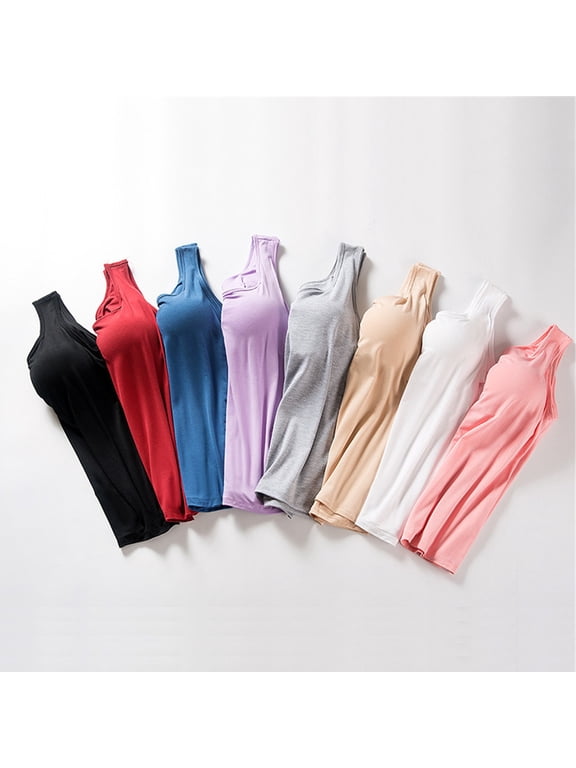 Tank Top for Womens with Built in Bra Summer Modal Padded Bra Cotton Basic Tanks Workout Yoga Camisole Top Undershirt White XL