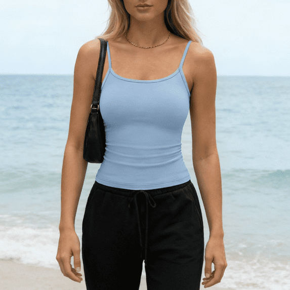 Nestiefly Tank Tops Womens Camisole Sleeveless Square Neck Spaghetti Strap Adjustable Going Out Cami Shirts 2026 Light Blue M