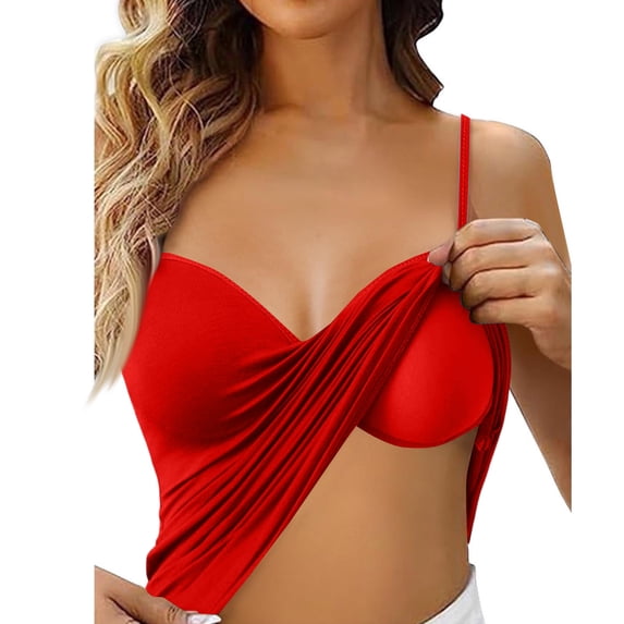 Nestiefly Tank Tops for Women Adjustable Spaghetti Strap Undershirt Built in Bra Plus Size Basic Going Out Camisole Tops Red XL
