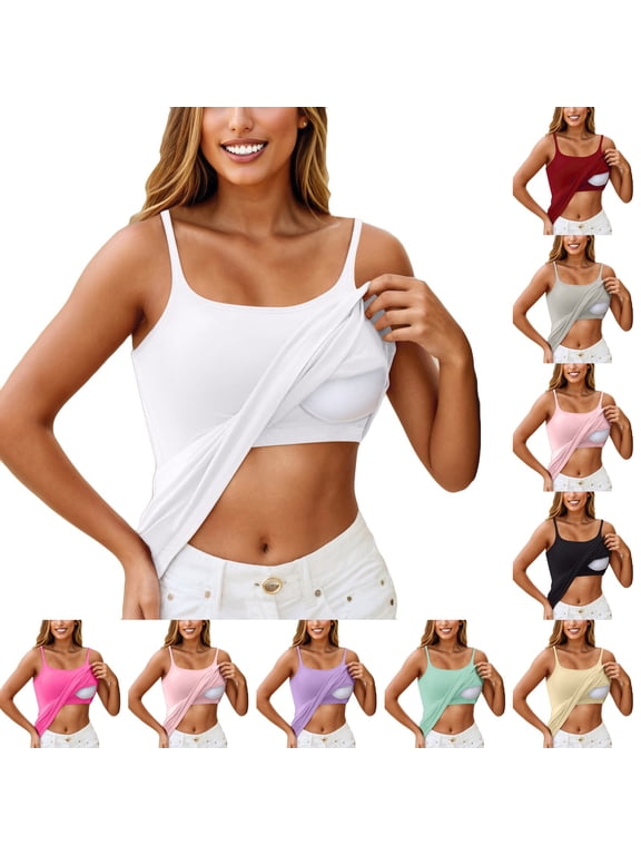 Tank Tops with Built in Bras Padded for Women Adjustable Spaghetti Strap Basic Sleepwear Workout Yoga Cami Tops White S
