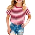 thumbnail image 1 of Nestiefly Toddler Boys Girls T Shirts for Kids Colorful Striped Shirt Cotton Crew Neck Short Sleeve Tee Tops Blouse Baby Cute Casual Tshirt 2026 Deep Red 140, 1 of 3
