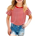 thumbnail image 1 of Nestiefly Toddler Boys Girls T Shirts for Kids Striped Shirt Casual Cotton Short Sleeve Crew Neck Tee Tops for 1-8 Years Youth Red 140, 1 of 3