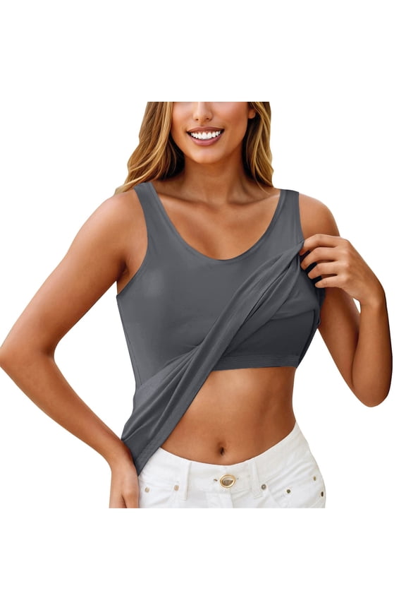 U-Back Workout Tank Tops for Women with Built in Bra,Removable Pads Racerback Sleeveless Gym Athletic Yoga Tops Dark Gray 3XL